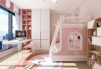 现代儿童房，粉色公主房